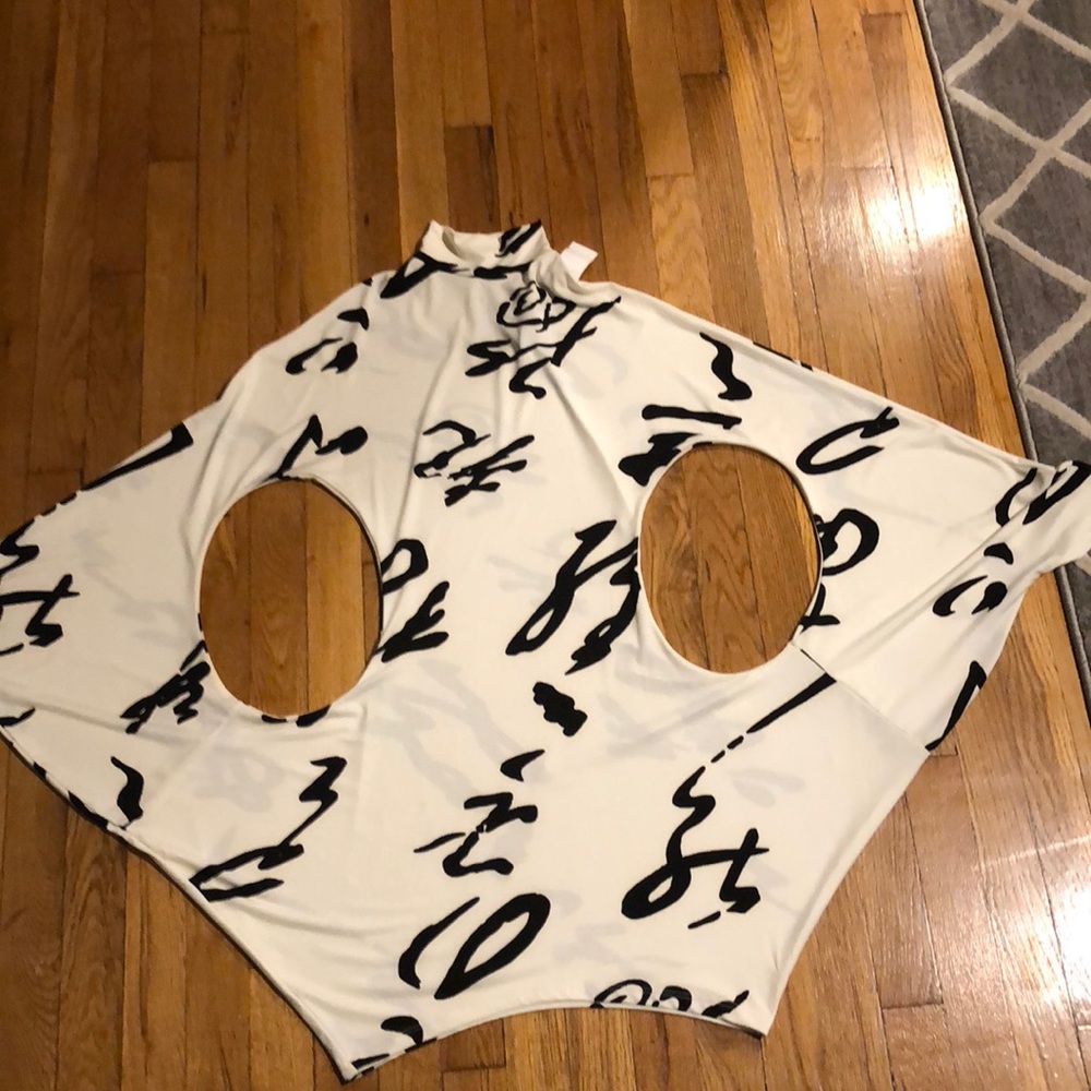 Emilio Pepe Black and White Mock-neck Figure Hugging Tunic